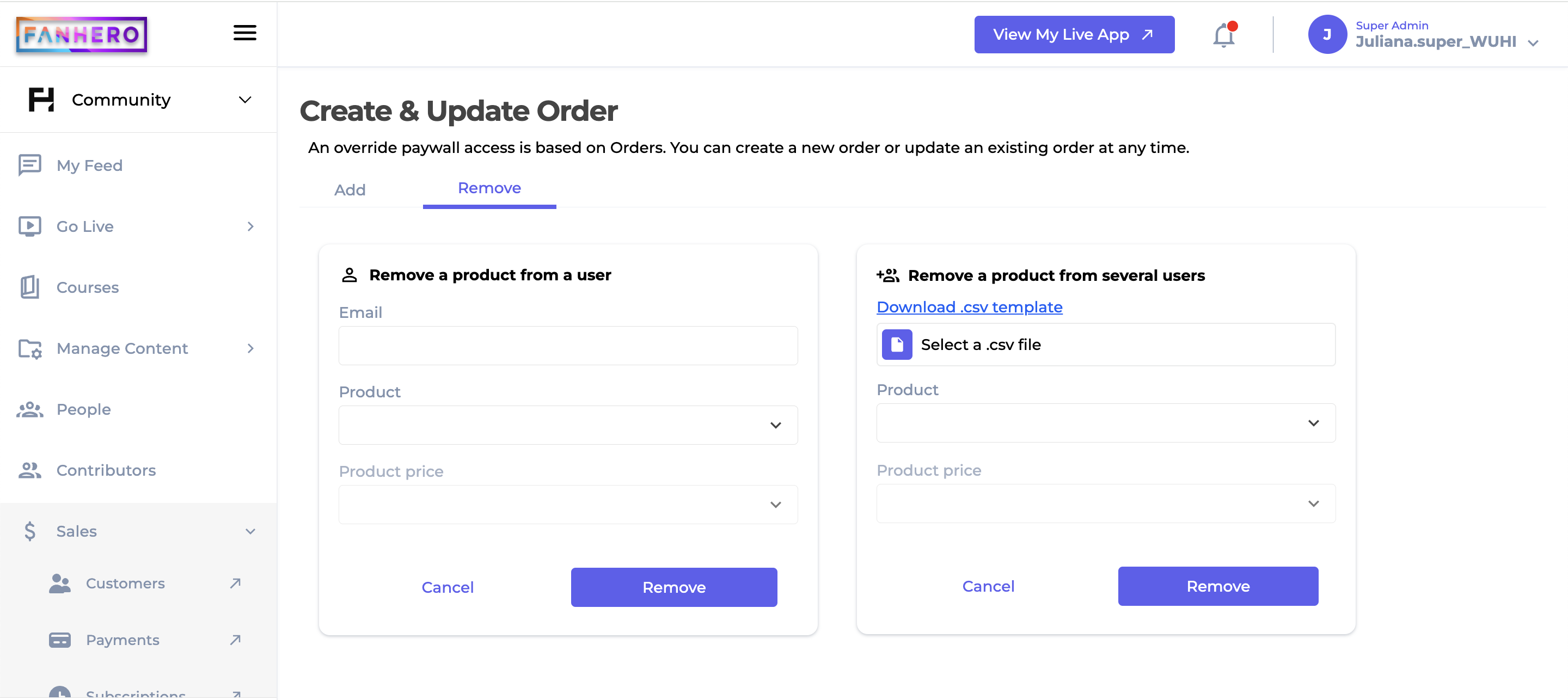 Remove Override Order Screen