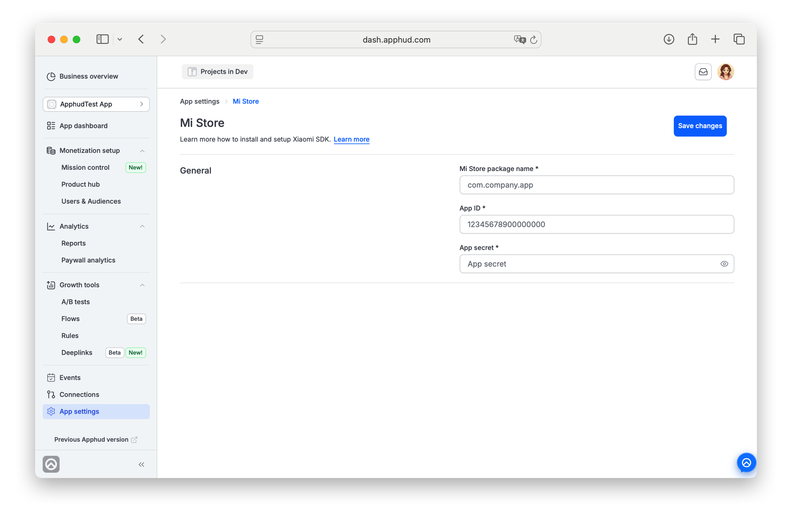 App settings → Mi Store