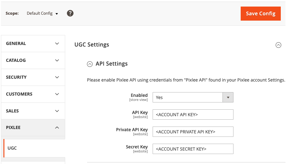 Pixlee UGC API Settings