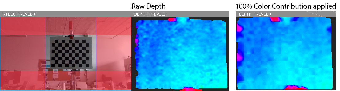 Depth preview at right includes edges that are only in the color view.