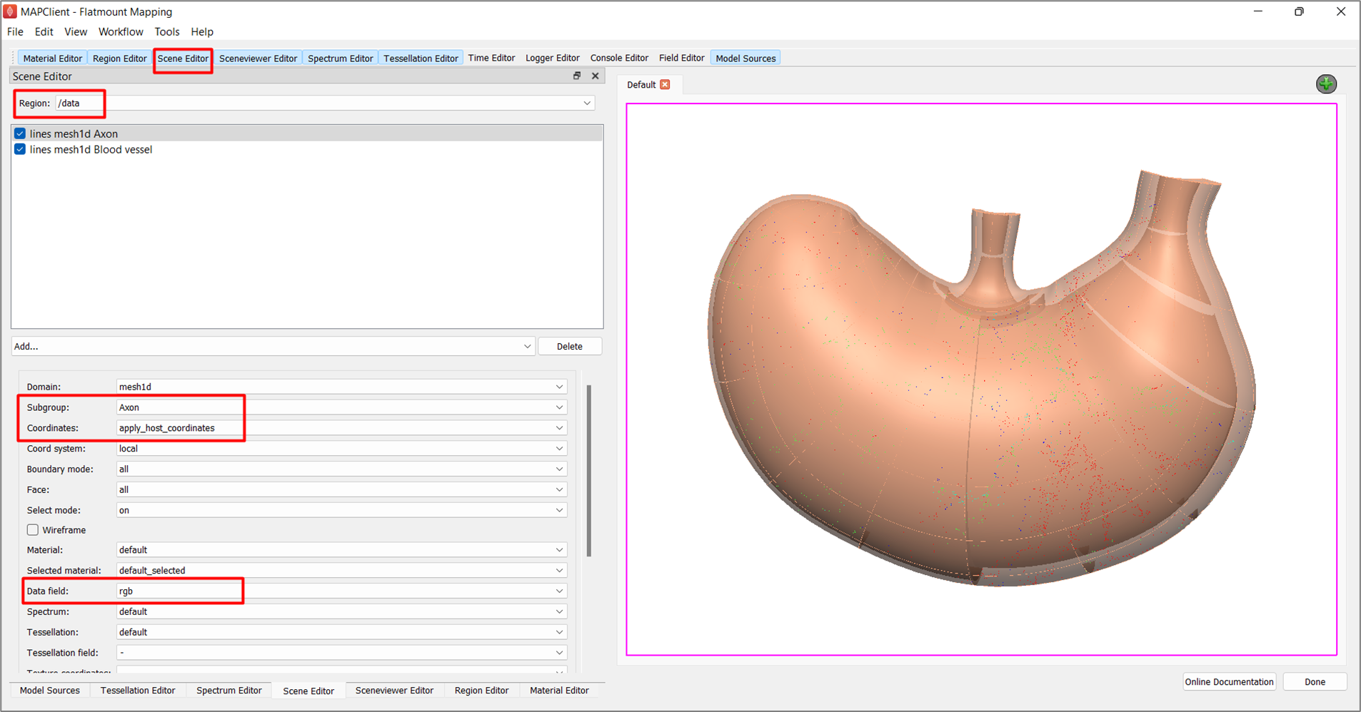 Figure 14. Scene Editor settings for displaying lines of embedded data.