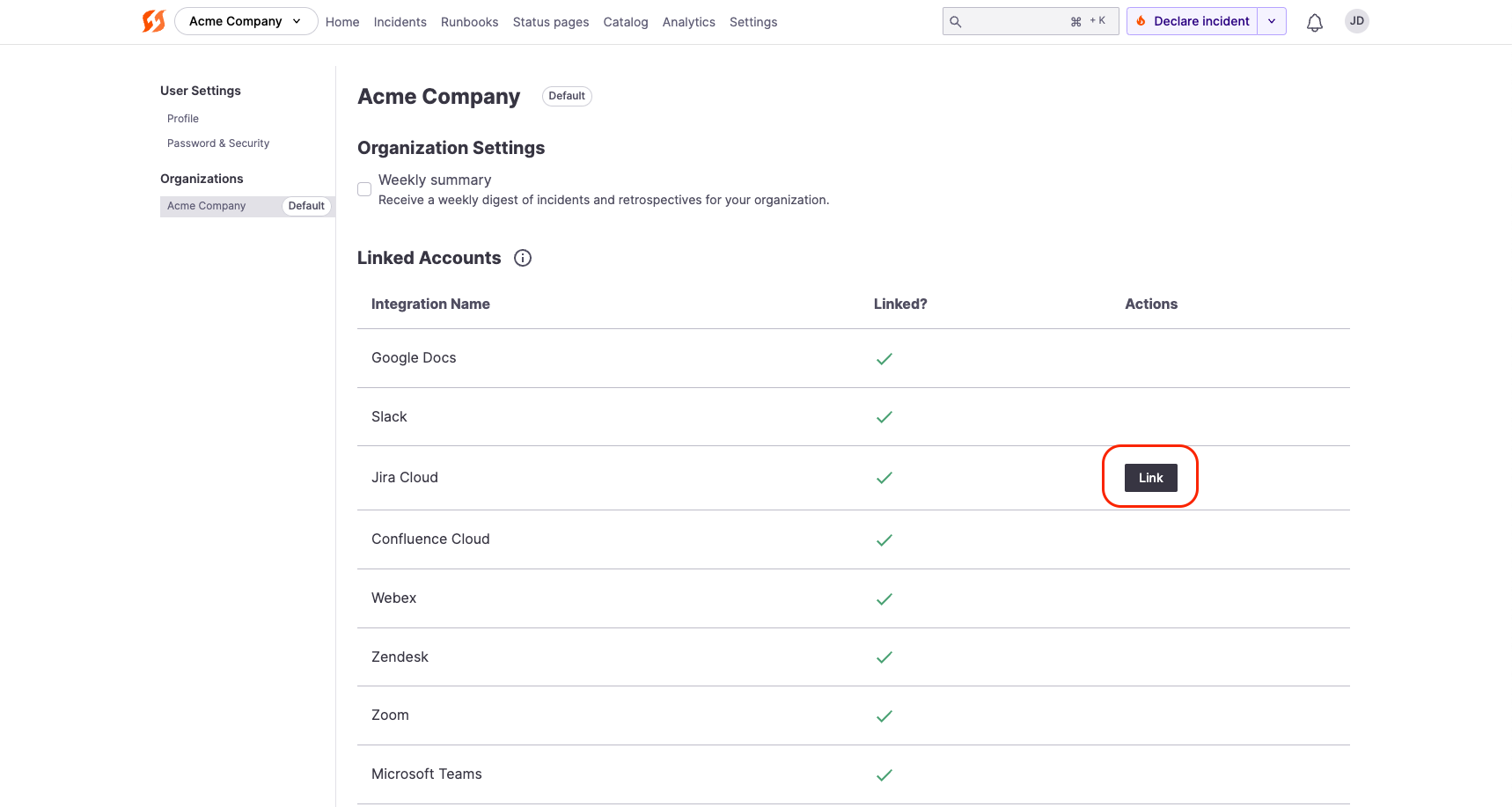 Linking a user's FireHydrant account with their Jira account