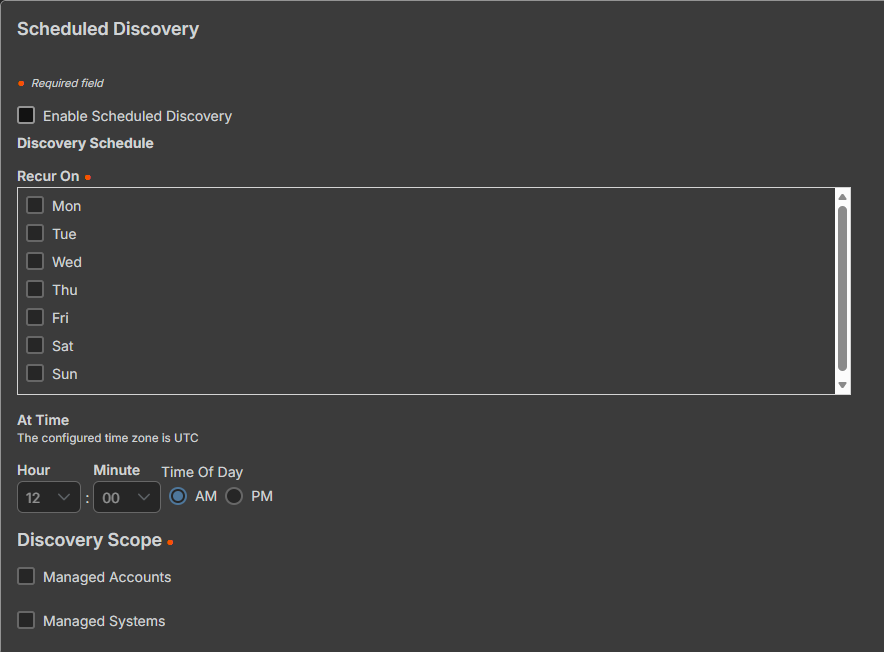 Set discovery schedule