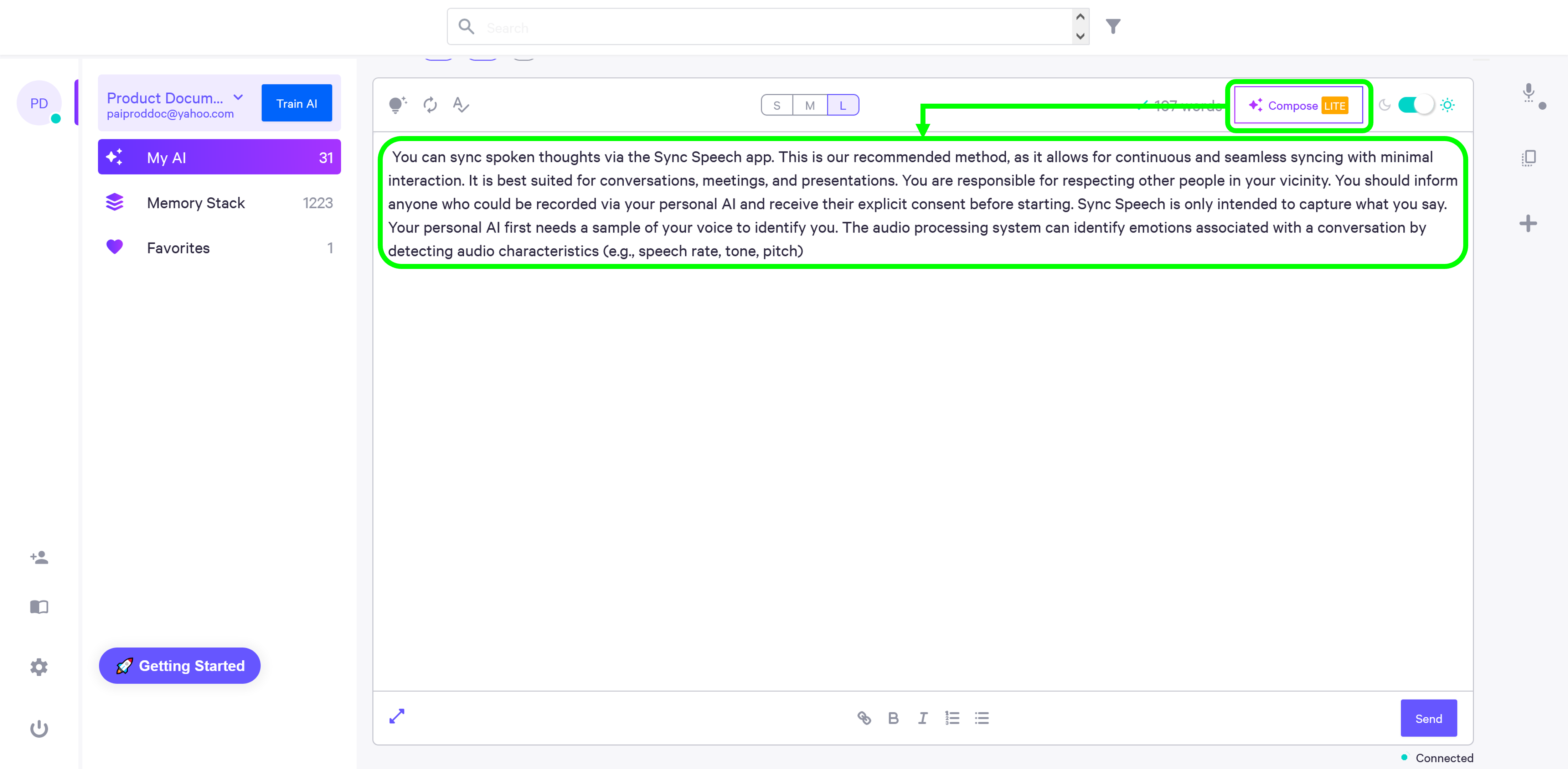 Screenshot of personal AI generated paragraph on a given topic