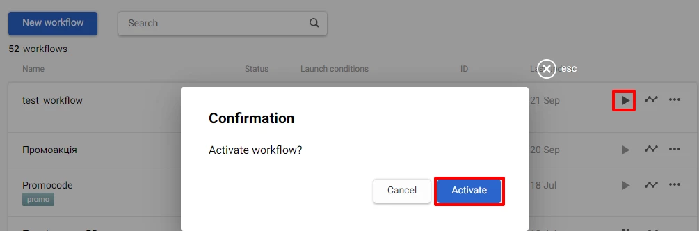 Workflow activation