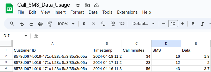 Fig. 2: The Google Sheets data source.