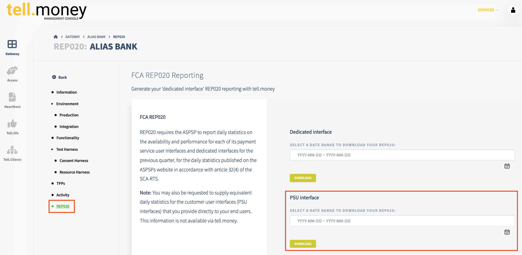 PSU Interface data can be found within the REP020 page