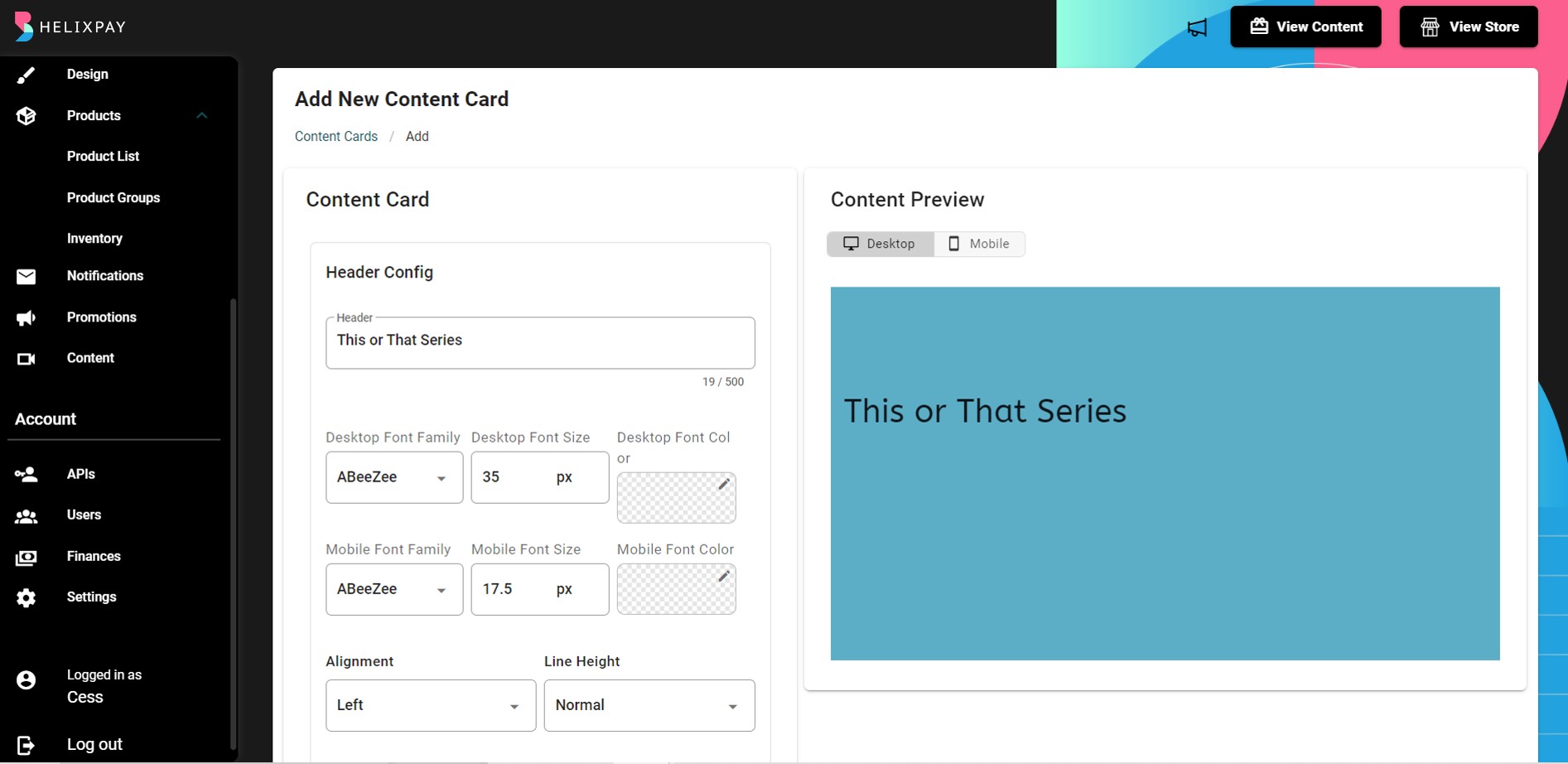 You can configure both Desktop and Mobile view and you will see the preview on the side as you configure each components of the content card.