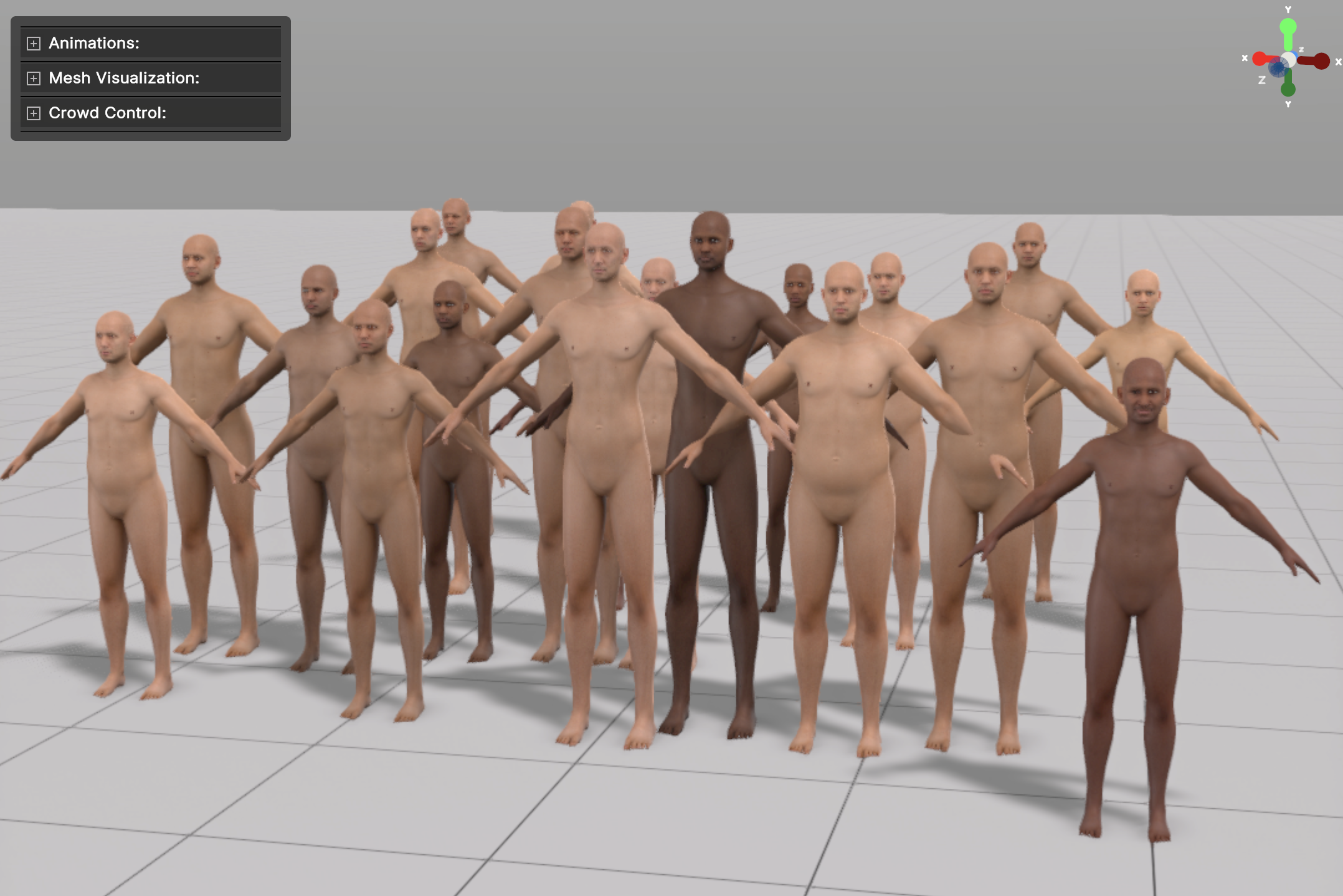 A Crowd with facial, weight, and height variations.