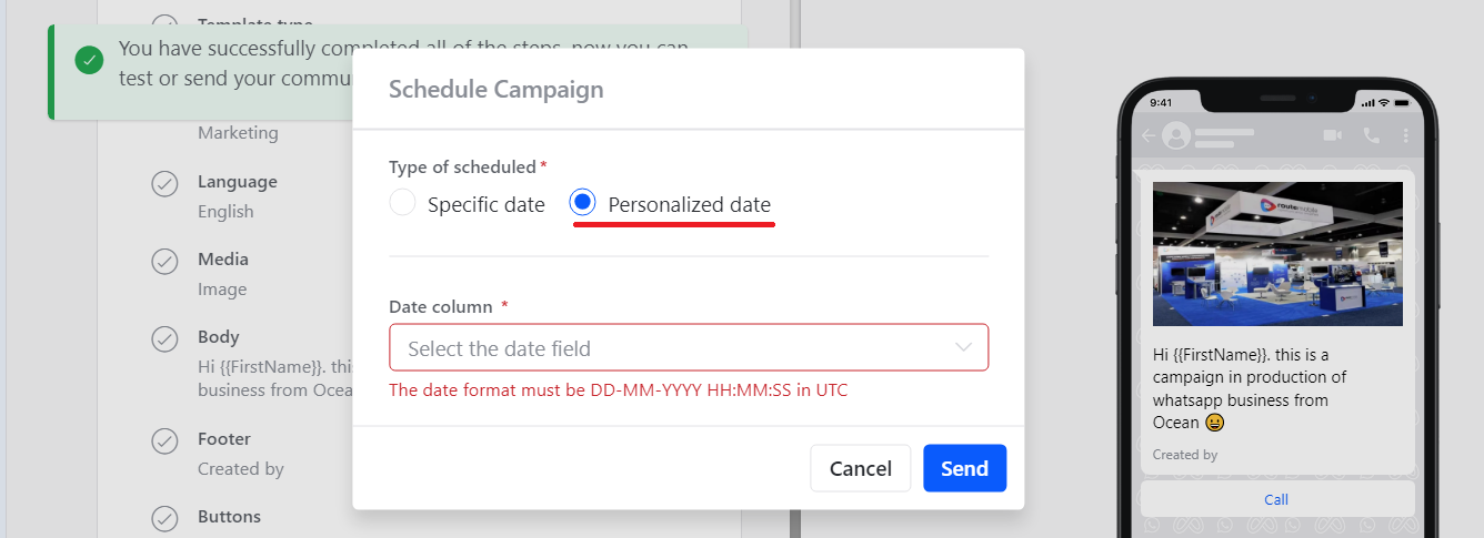 WhatsApp personalized date schedule option