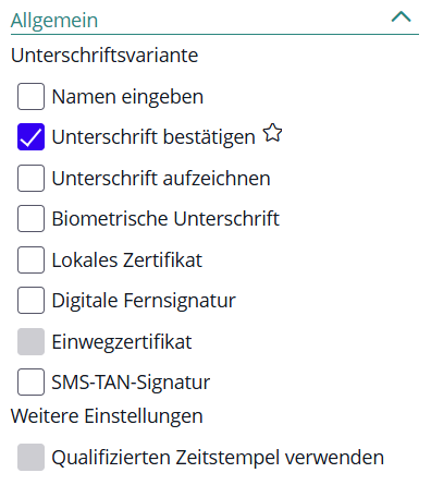 Unterschrift Einstellungen – Signaturvarianten