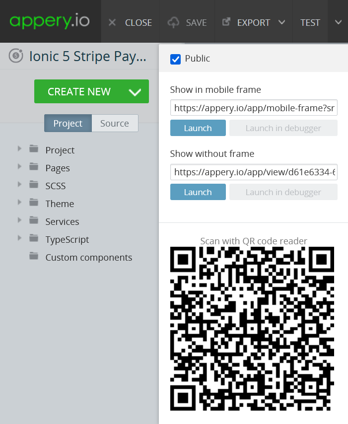 Sample QR Code that can be used to scan from the **Appery.io Tester** App