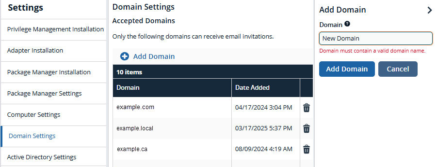 Add domain settings