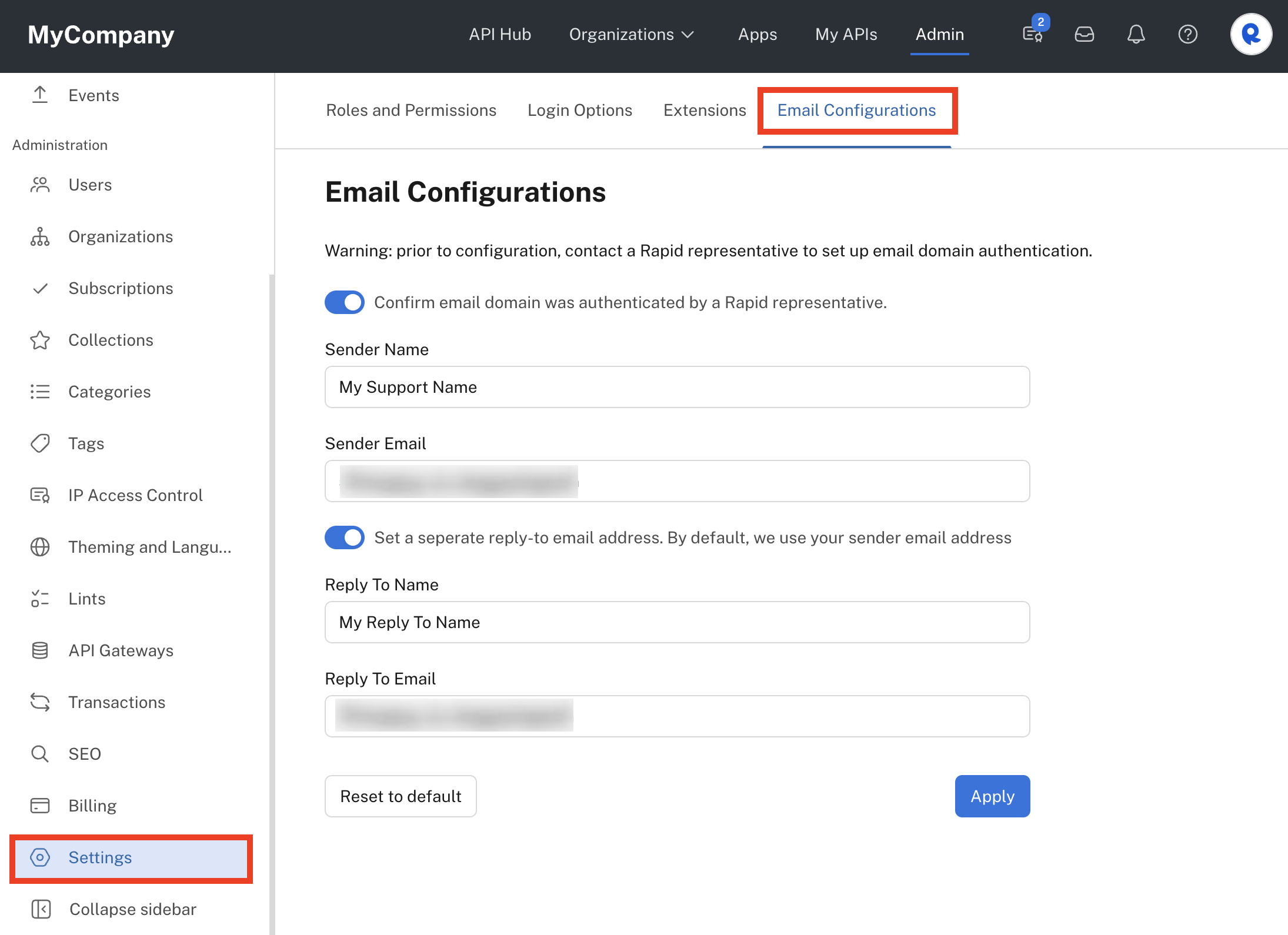 Configuring custom email metadata.