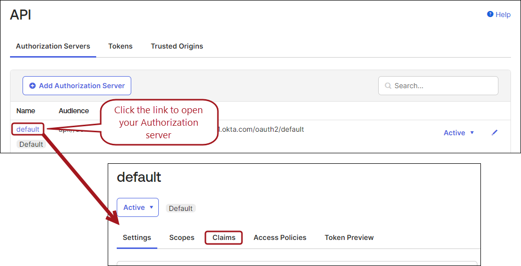 Clicking the link to open your Authorization server