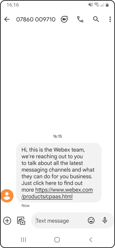 Screenshot of an SMS received on your number.