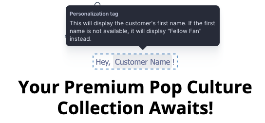 Text editor showing personalization tag