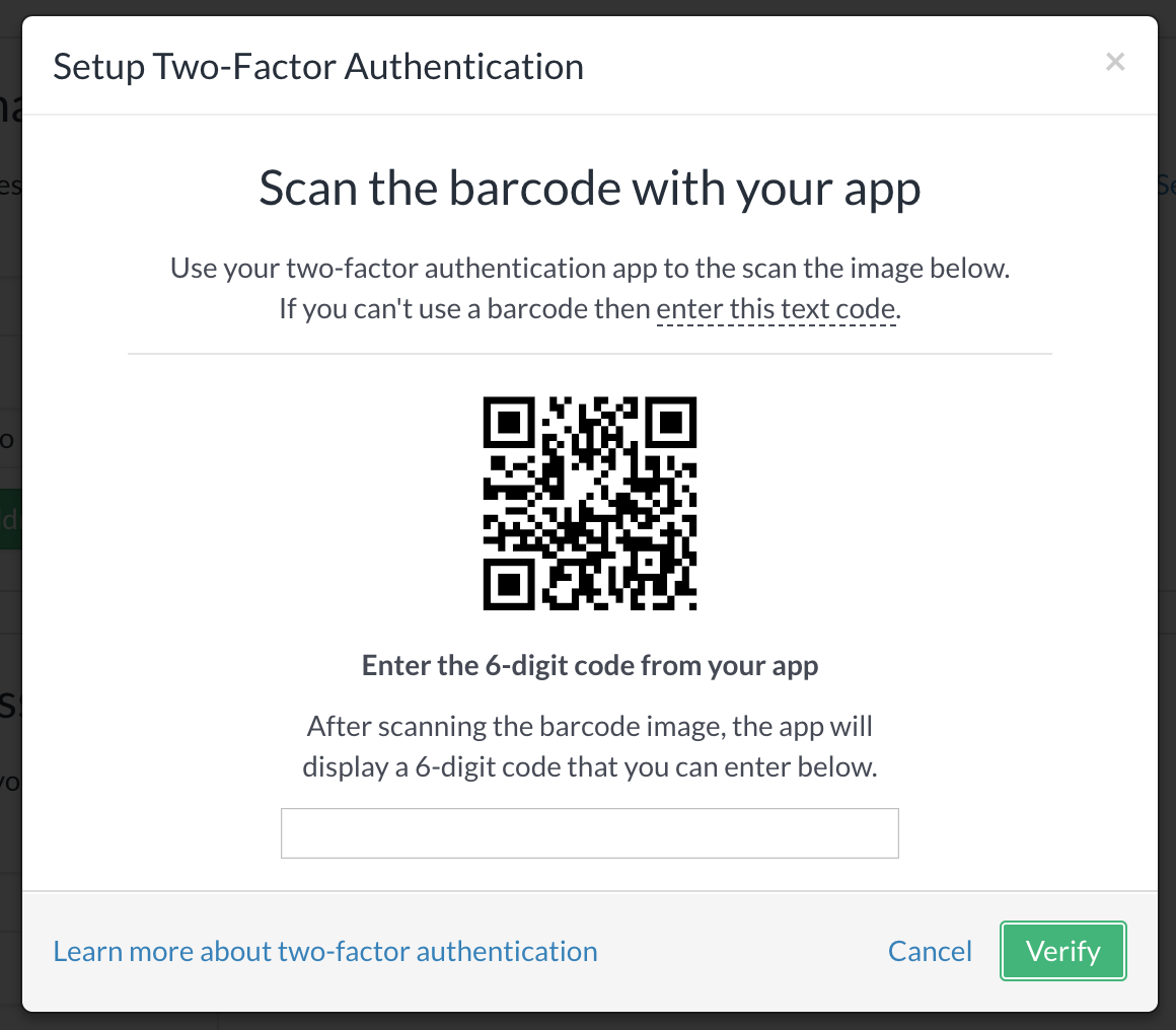 QR code for 2FA