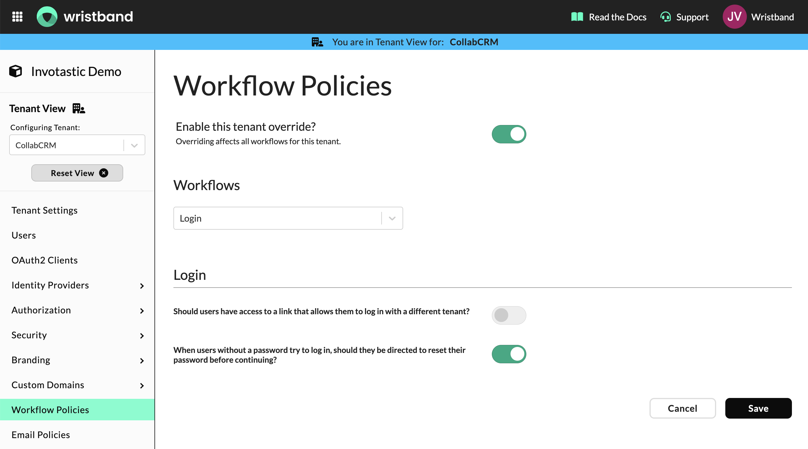 workflow policies UI