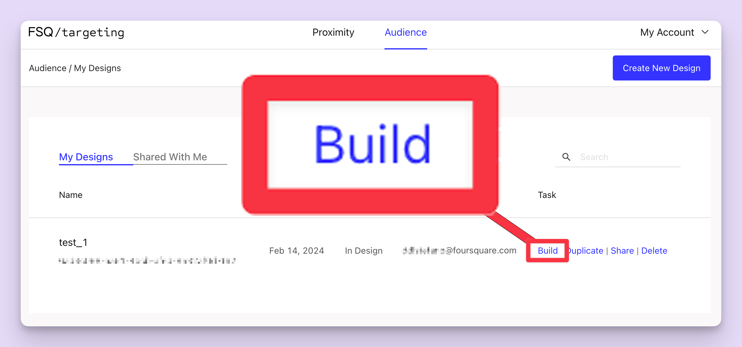 The build button from the Targeting dashboard.