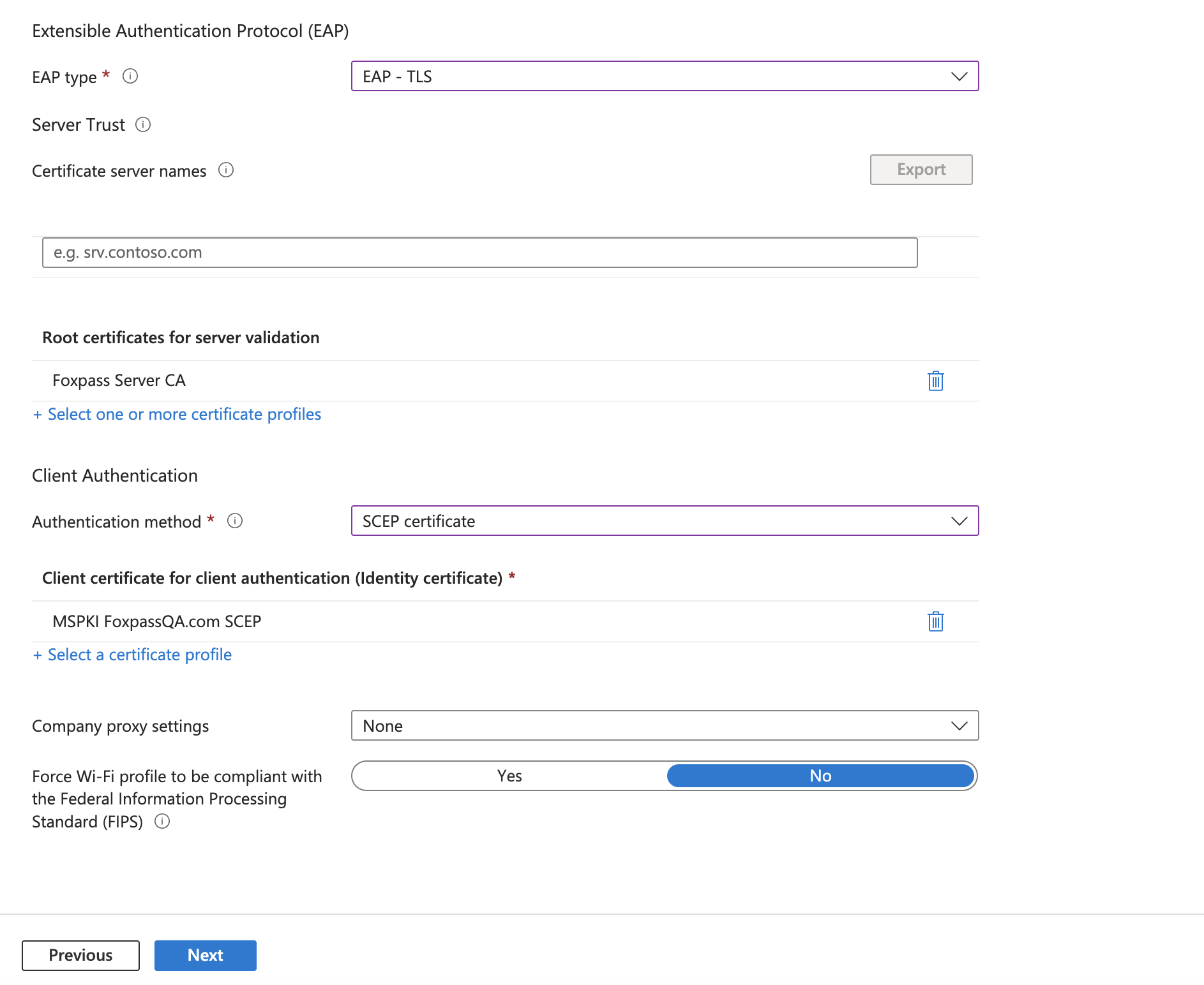 Configure profile