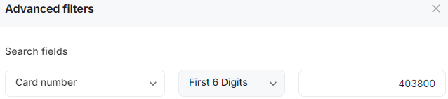 The Dashboard enables you to search for specific fields, including portions of the card number.