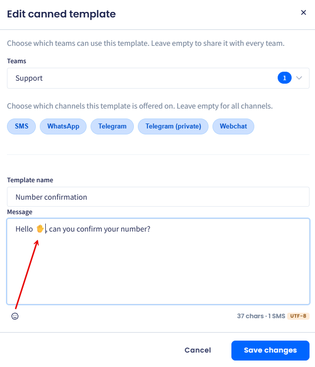 Screenshot with editing the response text