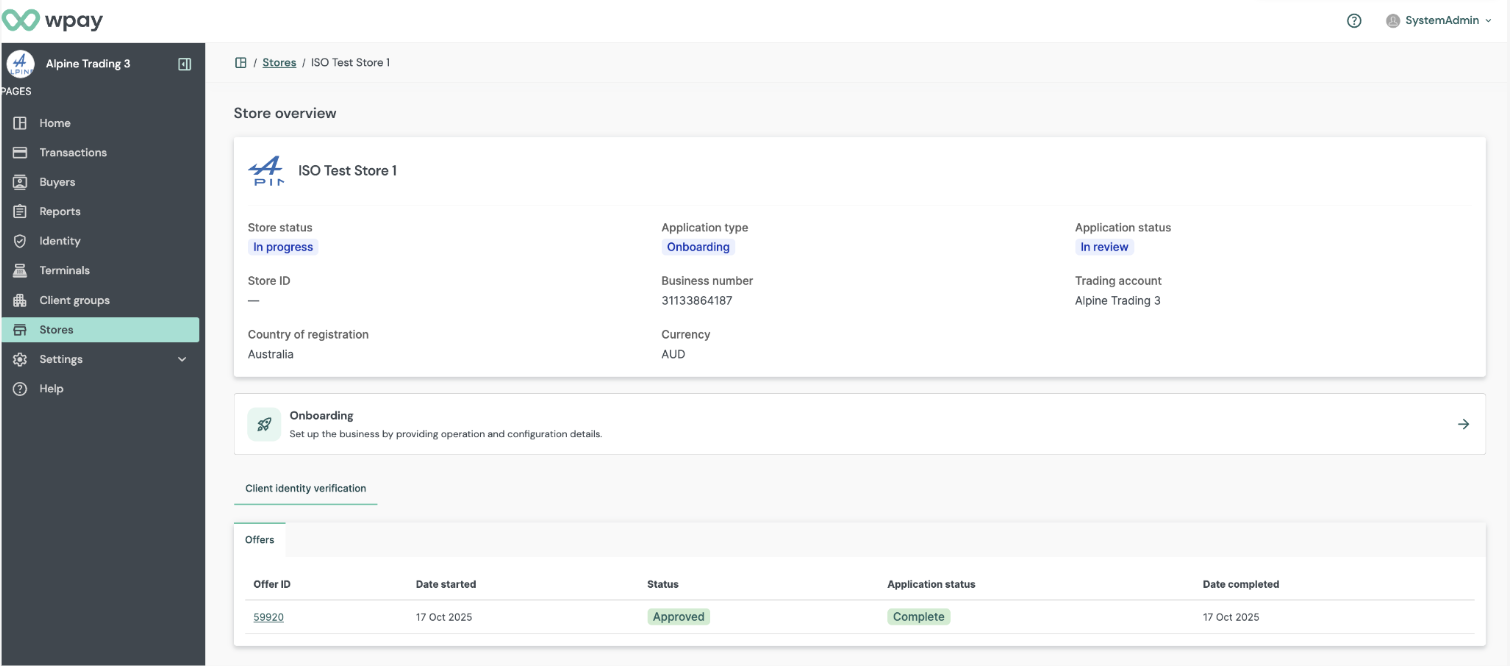 Store overview: application status displays 'In review'
