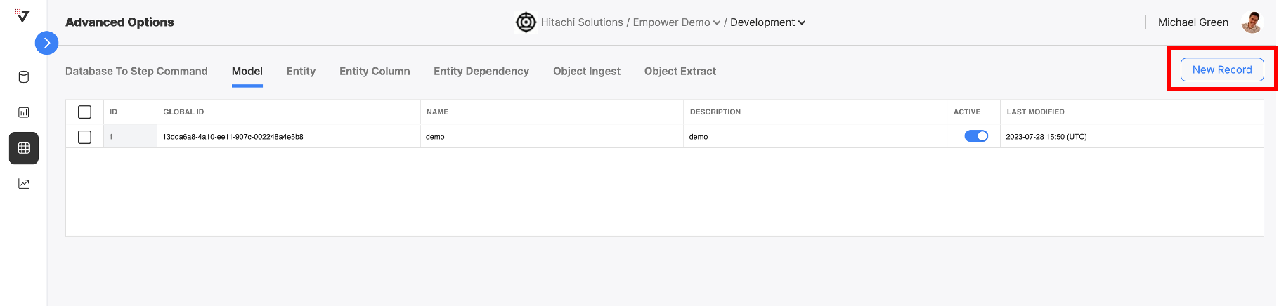 Click on "NEW RECORD" to create a new model.