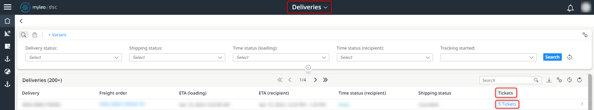 Show tickets associated with a delivery
