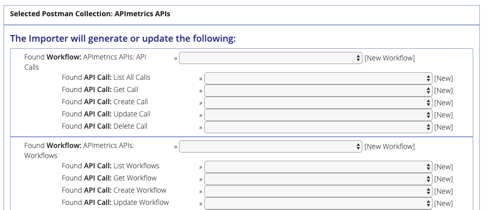 Workflows and API calls to be generated
