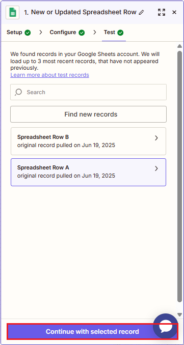 Screenshot of the trigger testing results