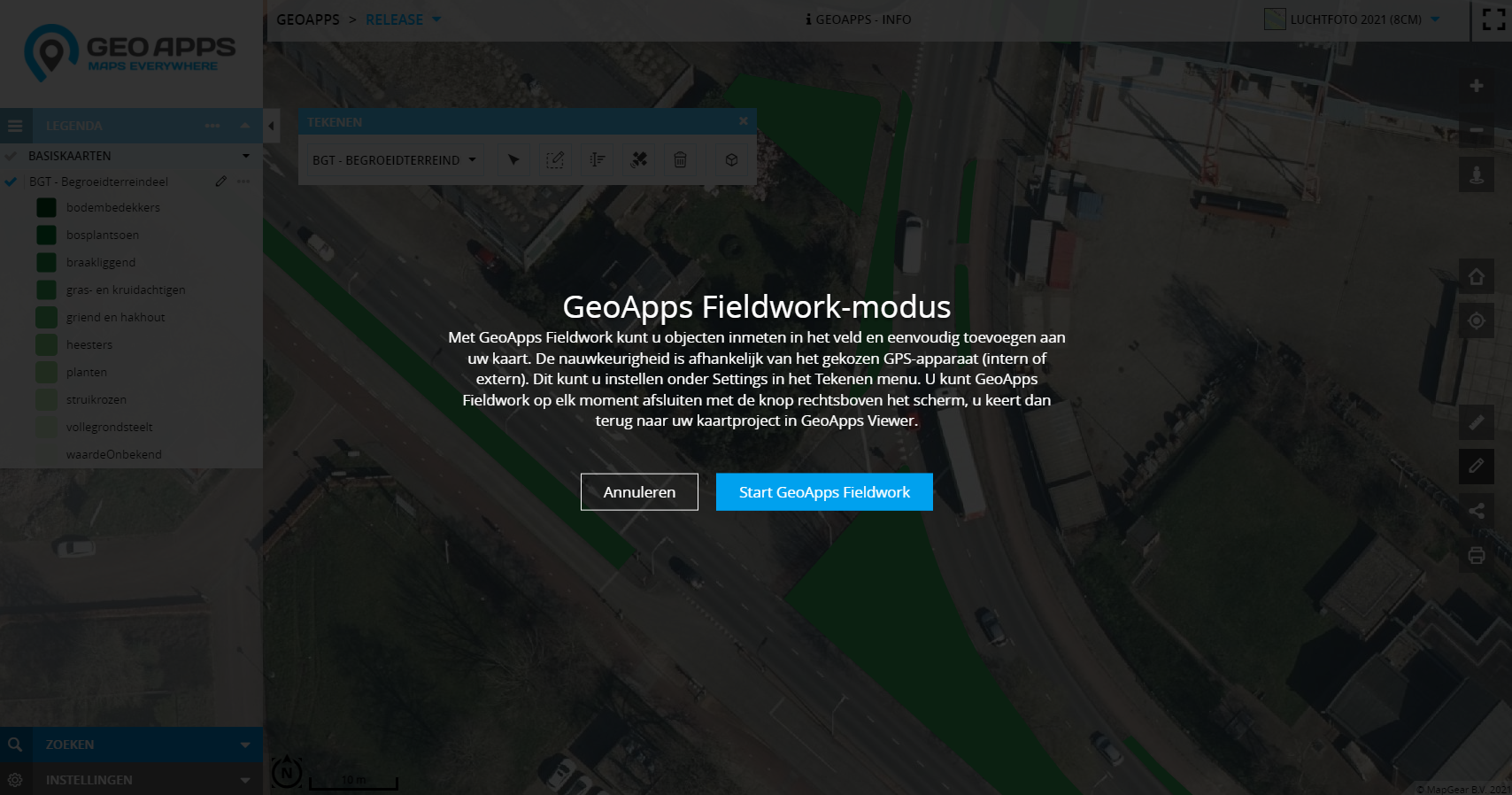 GeoApps Fieldwork voor intekenen van objecten met hoge nauwkeurigheid