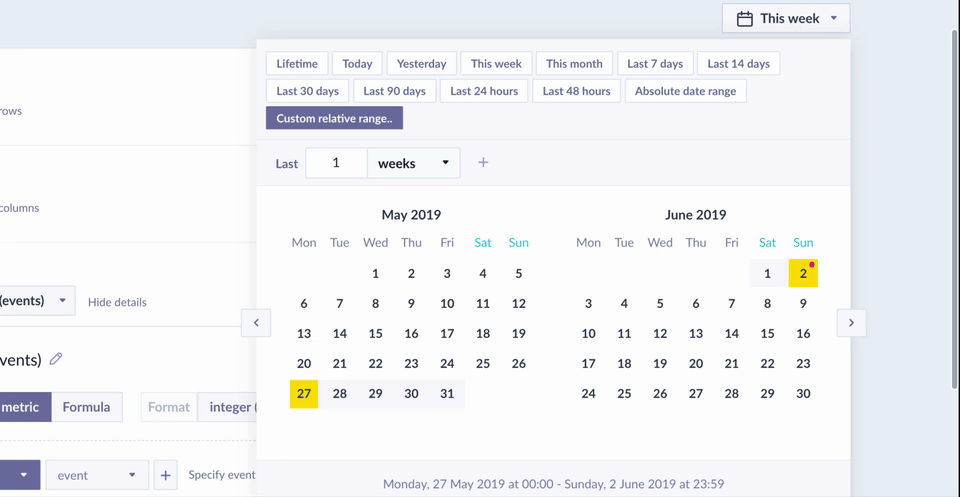If not sure, the calendar will always show you which date range you selected. This GIF was taken on June 2nd 2019.