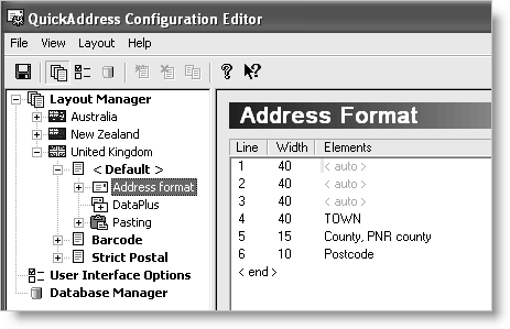QuickAddress Pro Configuration Editor window.