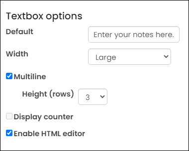 Viewing text box options