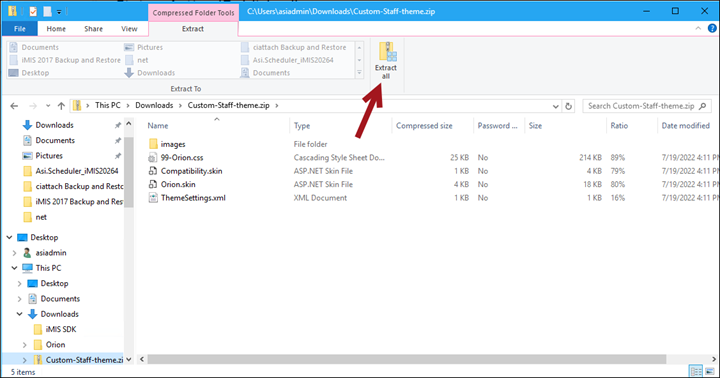 Extracting the zip file