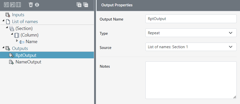 A Fragment Output can be defined as a Repeat Type using a repeating section as a source.