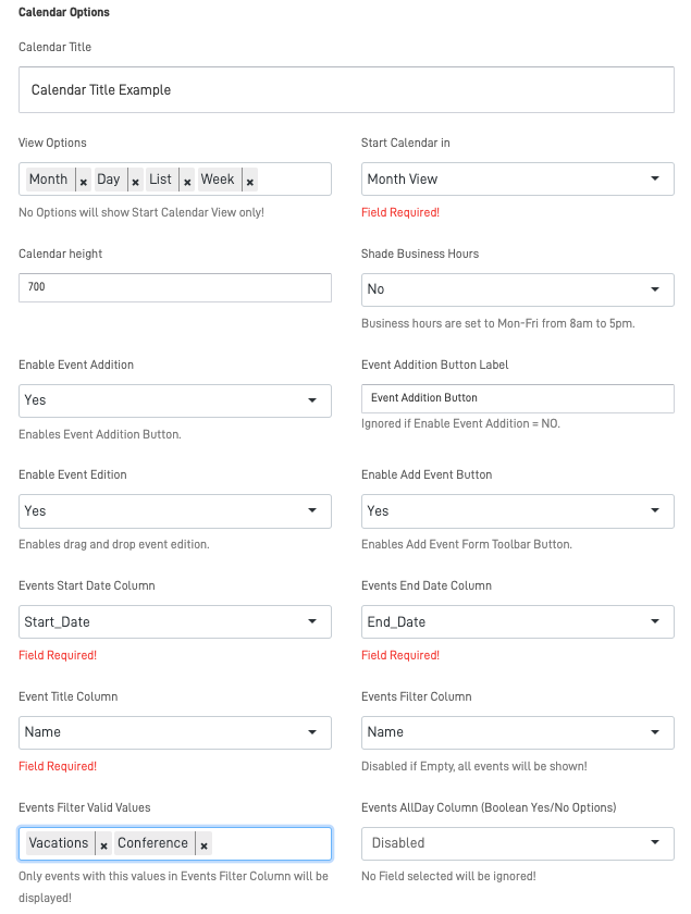 Calendar Configuration