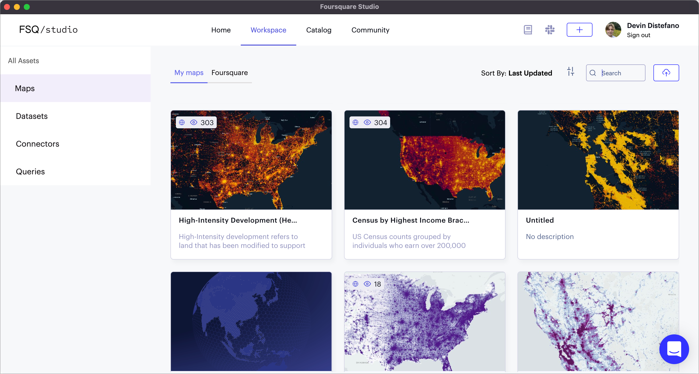 The Maps section in the Workspace.