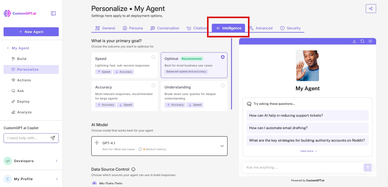 Screenshot: AI Intelligence tab