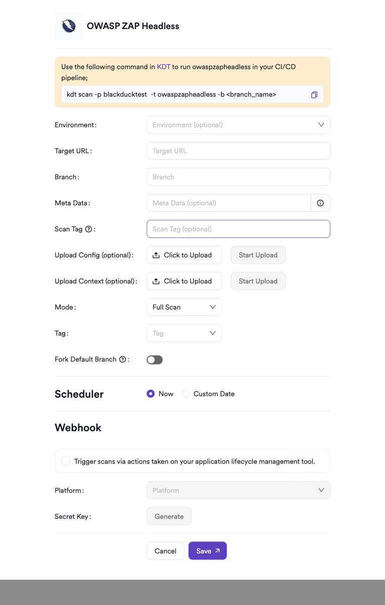 OWASP ZAP Headless scan creation
