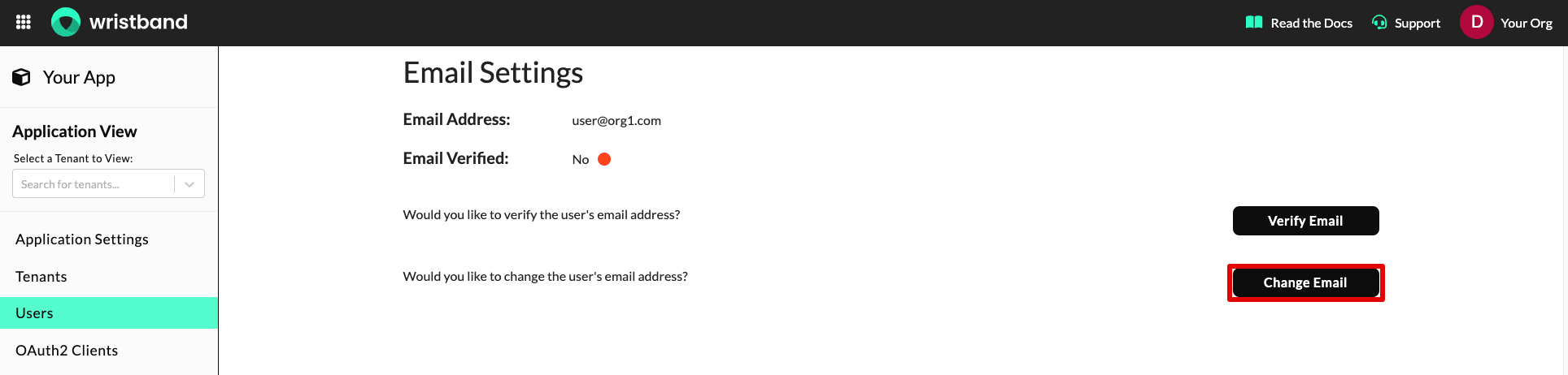 Change email button