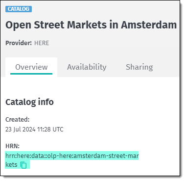 HRN identifier for a catalog