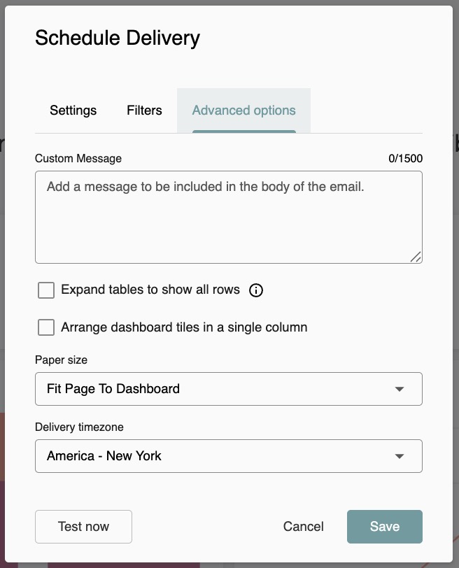 Schedule Delivery advanced options tab