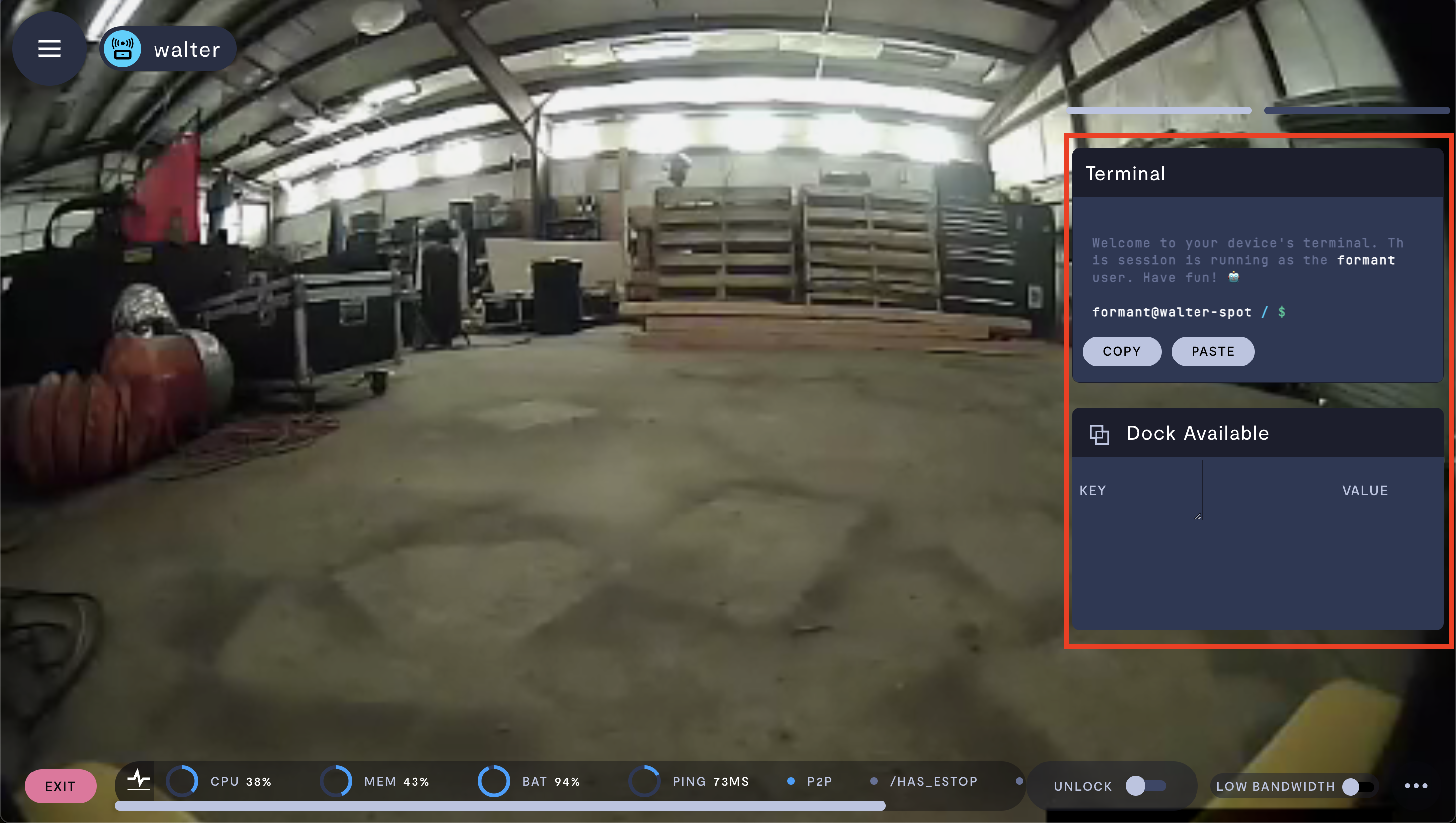 Secondary views of the teleoperation interface.