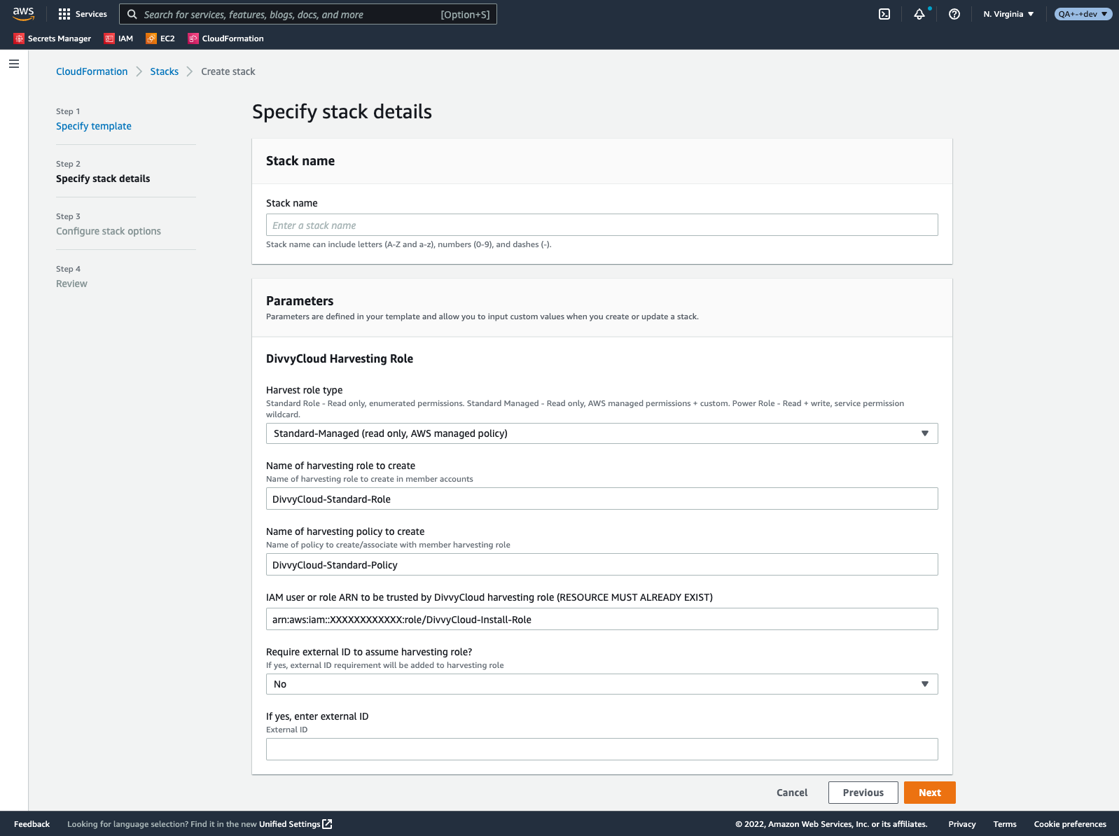 member-harvest-role-stack-details.png Specifying the Member Harvest Role Details