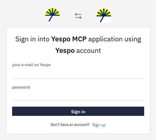 Yespo authorization page opened from Codex