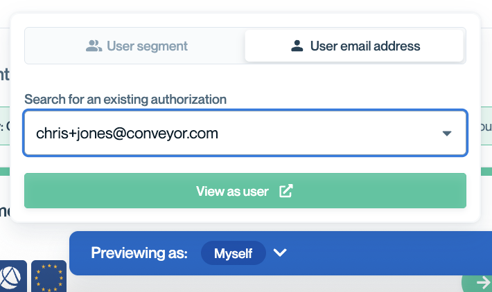 Use the User email address tab to preview exactly what an individual user with an existing authorization will see in your Trust Center. This is helpful for troubleshooting access issues or validating special group configurations.
