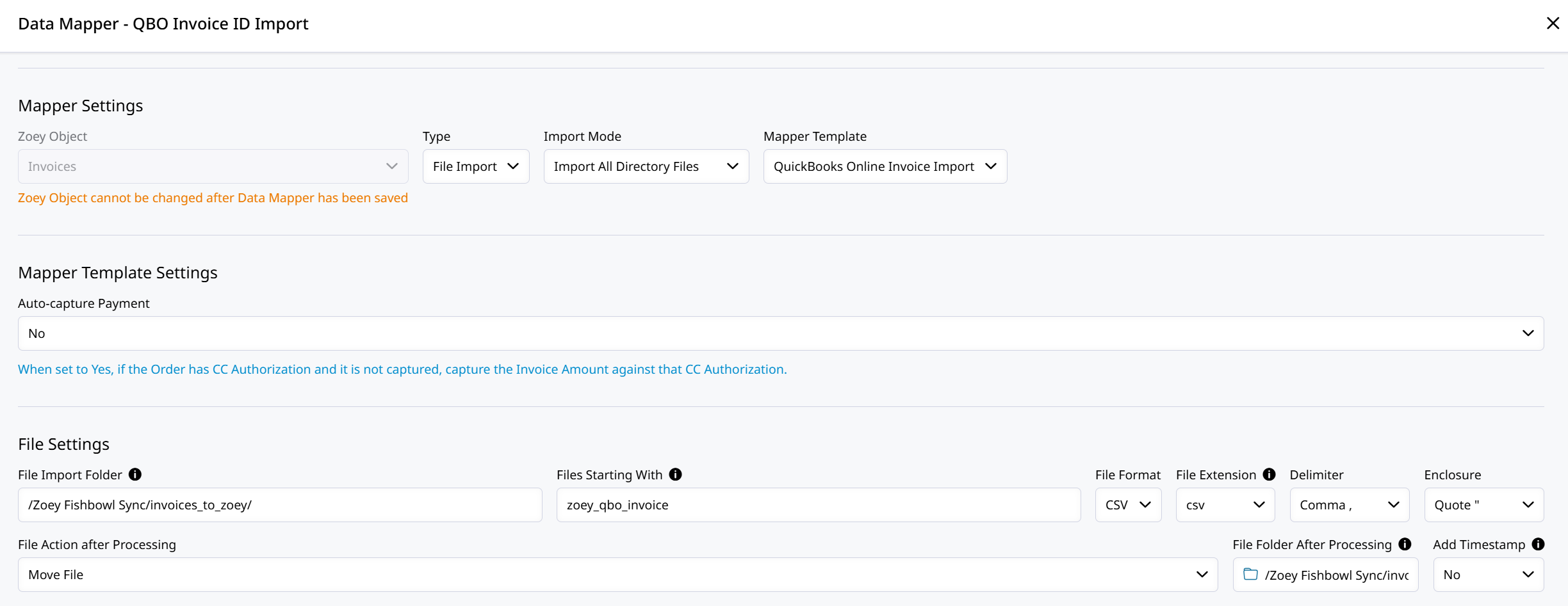 Example Invoice ID Import Mapper